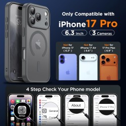 Oududianzi-coque pour iphone 17 pro compatible avec magsafe magnétique, housse de arrière translucide givrée pc, tpu silicone bu