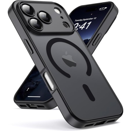 Oududianzi-Coque pour iPhone 17 Pro Compatible avec MagSafe Magnétique, Housse de Arrière Translucide Givrée PC, TPU Silicone Bu
