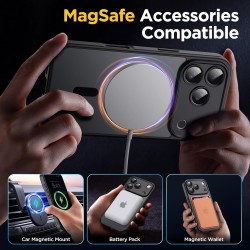 Oududianzi-Coque pour iPhone 17 Pro Compatible avec MagSafe Magnétique, Housse de Arrière Translucide Givrée PC, TPU Silicone Bu