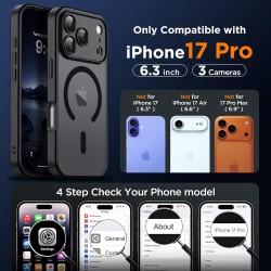 Oududianzi-Coque pour iPhone 17 Pro Compatible avec MagSafe Magnétique, Housse de Arrière Translucide Givrée PC, TPU Silicone Bu