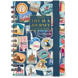 Legami - Agenda hebdomadaire Spiralata Small 2026, Travel Stickers, 12 mois petit, fermeture avec élastique, journal de janvier 