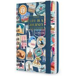 Legami - Agenda hebdomadaire Spiralata Small 2026, Travel Stickers, 12 mois petit, fermeture avec élastique, journal de janvier 