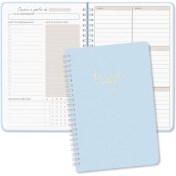 Agenda hebdomadaire non daté - Format A5 - Planning hebdomadaire avec liste de tâches - Large zone de notes - 52 feuilles en fra
