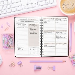 Agenda hebdomadaire non daté - Format A5 - Planning hebdomadaire avec liste de tâches - Large zone de notes - 52 feuilles en fra