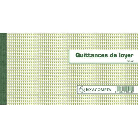 Exacompta - Réf. 40E - 1 "Carnet à souche QUITTANCES DE LOYER - 50 feuillets papier chèque amagnétique 95g/m2 Clairefontaine - C