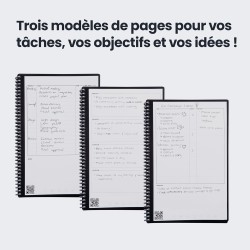Rocketbook Fusion Agenda Non Daté Réutilisable, Taille Executive 15 cm x 22,4 cm, Bleu Marine - Objectifs, Calendrier Mensuel et