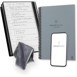 Rocketbook Fusion Agenda Non Daté Réutilisable, Taille Executive 15 cm x 22,4 cm, Gris - Objectifs, Calendrier Mensuel et Hebdom