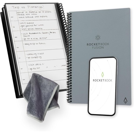 Rocketbook Fusion Agenda Non Daté Réutilisable, Taille Executive 15 cm x 22,4 cm, Gris - Objectifs, Calendrier Mensuel et Hebdom