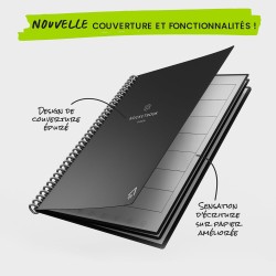 Rocketbook Fusion Agenda Non Daté Réutilisable, Taille Executive 15 cm x 22,4 cm, Gris - Objectifs, Calendrier Mensuel et Hebdom