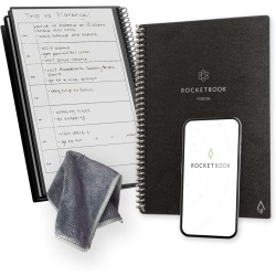 Rocketbook Fusion Agenda Non Daté Réutilisable, Taille Executive 15 cm x 22,4 cm, Noir - Objectifs, Calendrier Mensuel et Hebdom
