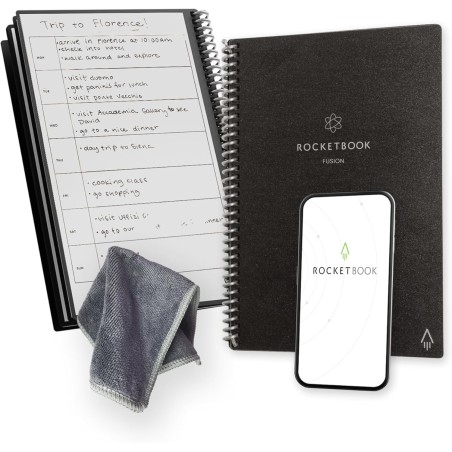 Rocketbook Fusion Agenda Non Daté Réutilisable, Taille Executive 15 cm x 22,4 cm, Noir - Objectifs, Calendrier Mensuel et Hebdom