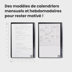 Rocketbook Fusion Agenda Non Daté Réutilisable, Taille Executive 15 cm x 22,4 cm, Noir - Objectifs, Calendrier Mensuel et Hebdom