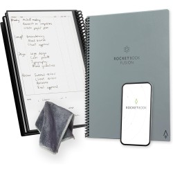 Rocketbook Fusion Agenda Non Daté Réutilisable, Taille Letter 21 cm x 29,7 cm, Gris - Objectifs, Calendrier Mensuel et Hebdomada