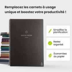 Rocketbook Fusion Agenda Non Daté Réutilisable, Taille Letter 21 cm x 29,7 cm, Gris - Objectifs, Calendrier Mensuel et Hebdomada