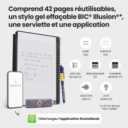 Rocketbook Fusion Agenda Non Daté Réutilisable, Taille Letter 21 cm x 29,7 cm, Bleu Clair - Objectifs, Calendrier Mensuel et Heb