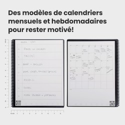 Rocketbook Fusion Agenda Non Daté Réutilisable, Taille Letter 21 cm x 29,7 cm, Bleu Clair - Objectifs, Calendrier Mensuel et Heb