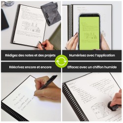 Rocketbook Fusion Agenda Non Daté Réutilisable, Taille Letter 21 cm x 29,7 cm, Noir - Objectifs, Calendrier Mensuel et Hebdomada