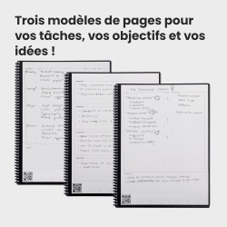 Rocketbook Fusion Agenda Non Daté Réutilisable, Taille Letter 21 cm x 29,7 cm, Noir - Objectifs, Calendrier Mensuel et Hebdomada