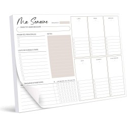 Bloc planificateur hebdomadaire A4 sans date fixe (50 pages), calendrier avec aperçu hebdomadaire et suivi des habitudes pour le