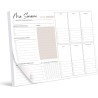 Bloc planificateur hebdomadaire A4 sans date fixe (50 pages), calendrier avec aperçu hebdomadaire et suivi des habitudes pour le