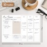 Bloc planificateur hebdomadaire A4 sans date fixe (50 pages), calendrier avec aperçu hebdomadaire et suivi des habitudes pour le