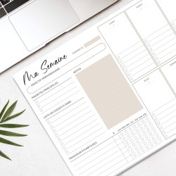 Bloc planificateur hebdomadaire A4 sans date fixe (50 pages), calendrier avec aperçu hebdomadaire et suivi des habitudes pour le