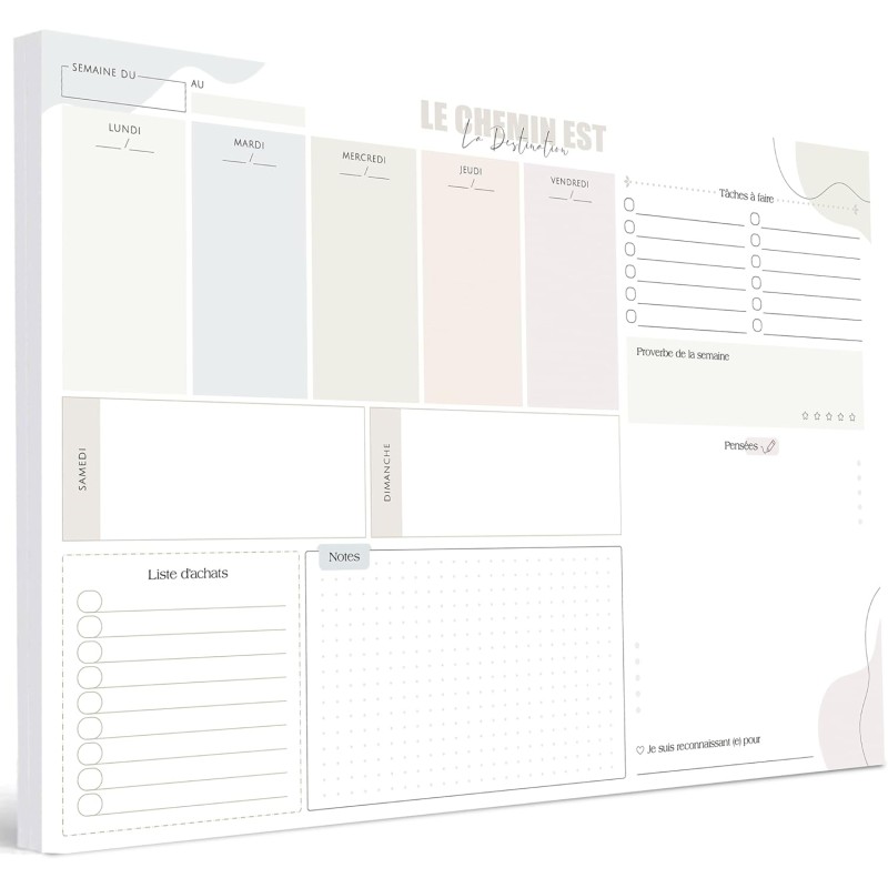 Bloc Planificateur A3 Non Daté, 50 Pages Planning Hebdomadaire avec To-Do List