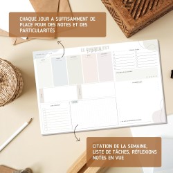 Bloc Planificateur A3 Non Daté, 50 Pages Planning Hebdomadaire avec To-Do List