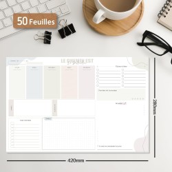 Bloc Planificateur A3 Non Daté, 50 Pages Planning Hebdomadaire avec To-Do List