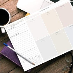 Bloc planificateur hebdomadaire A4 sans date fixe (50 pages), calendrier avec aperçu hebdomadaire et suivi des habitudes pour le