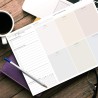 Bloc planificateur hebdomadaire A4 sans date fixe (50 pages), calendrier avec aperçu hebdomadaire et suivi des habitudes pour le