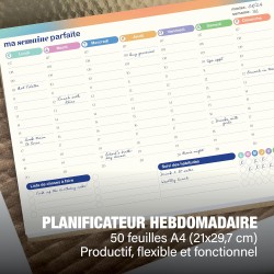 Lot de 50 feuilles de planificateur hebdomadaire A4 29,7 x 21 cm - Sous-main de bureau - Liste des tâches - Suivi des habitudes 