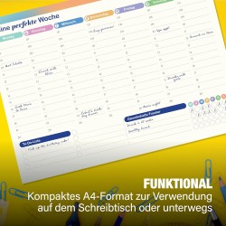 Lot de 50 feuilles de planificateur hebdomadaire A4 29,7 x 21 cm - Sous-main de bureau - Liste des tâches - Suivi des habitudes 