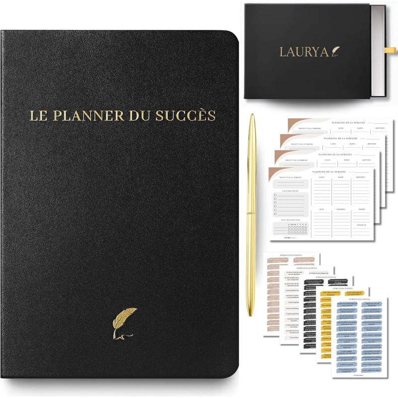 Planner Français de productivité, Semainier, Planning annuel mensuel journalier,agenda non daté, coffret cadeau stickers affirma