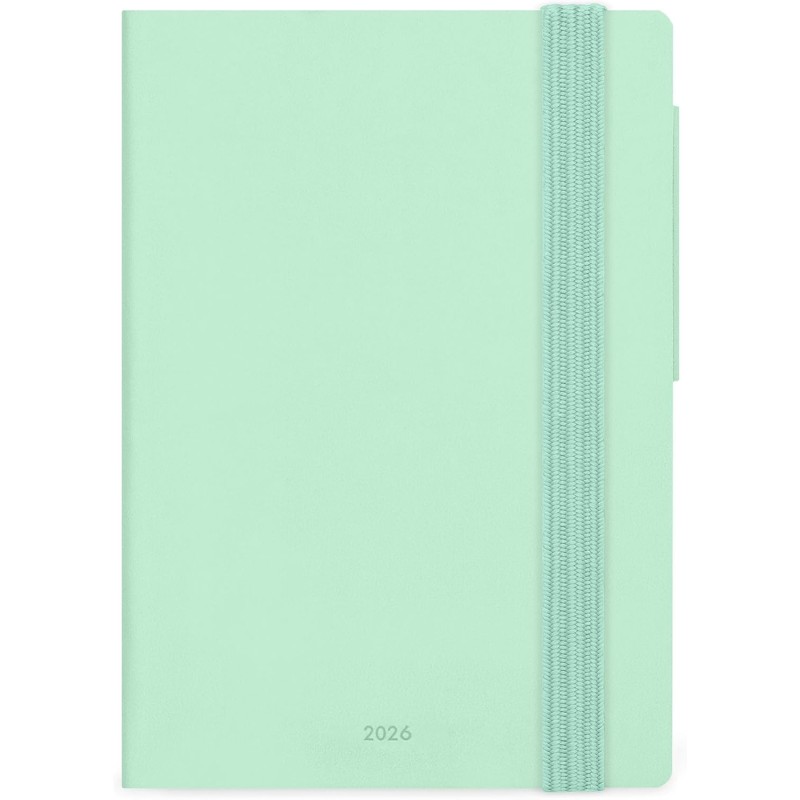 LEGAMI - Agenda hebdomadaire petit 2026, Pastel Mint, 12 mois petit, fermeture avec élastique, journal de janvier 2026 à décembr