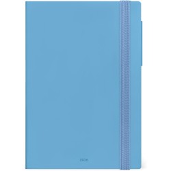 LEGAMI - Agenda hebdomadaire moyen 2026, rétro bleu, 12 mois moyen, fermeture avec élastique, journal de janvier 2026 à décembre