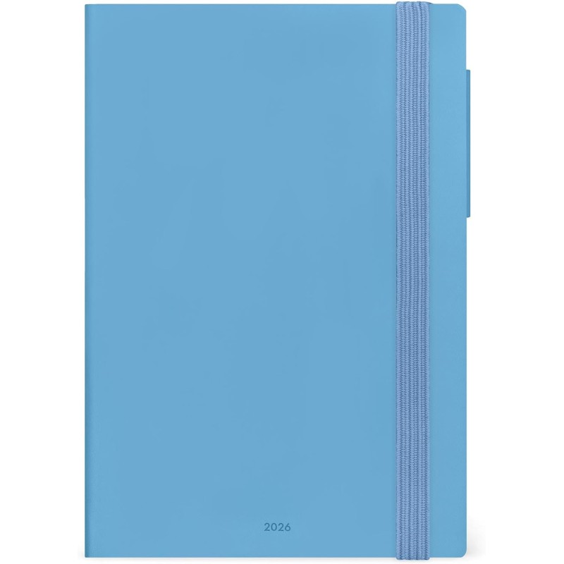 LEGAMI - Agenda hebdomadaire moyen 2026, rétro bleu, 12 mois moyen, fermeture avec élastique, journal de janvier 2026 à décembre