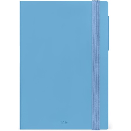 LEGAMI - Agenda hebdomadaire moyen 2026, rétro bleu, 12 mois moyen, fermeture avec élastique, journal de janvier 2026 à décembre