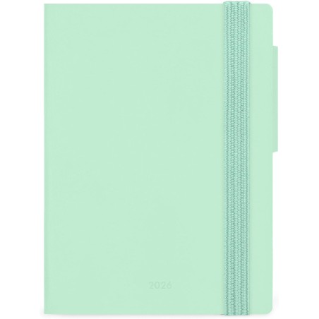 LEGAMI - Agenda hebdomadaire Mini 2026, Pastel Mint, 12 mois Mini, carnet d'adresses inclus, fermeture avec élastique, journal d