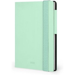 LEGAMI - Agenda hebdomadaire Mini 2026, Pastel Mint, 12 mois Mini, carnet d'adresses inclus, fermeture avec élastique, journal d