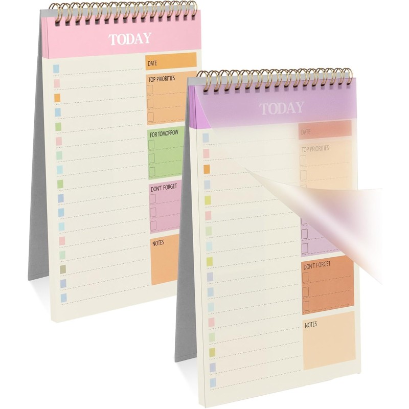 OFFCUP Bloc de Planification Hebdomadaire, 2pcs A5 To-Do List de Taches 52 Feuilles (104 Pages), Blocs Note Agenda Quotidien Non