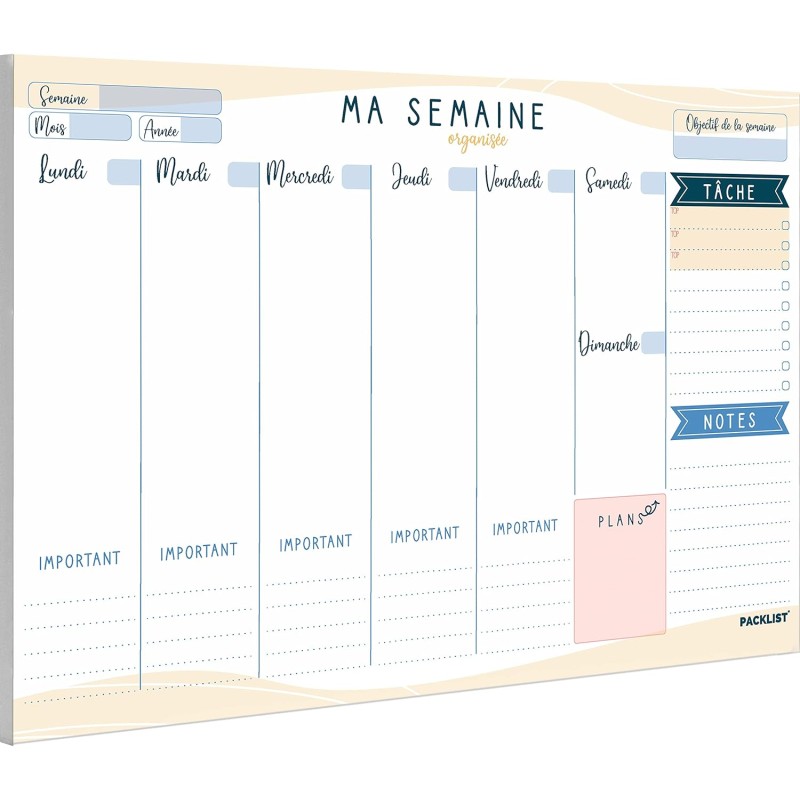 Planning Semaine - Planificateur A4, Agenda Planner Semainier - Weekly Planner, Agenda To Do List Bloc Note Francais - Planning 