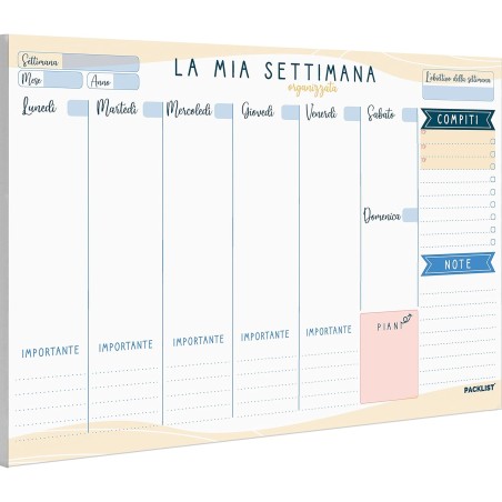 Planner Settimanale Scrivania - Agenda da Tavolo A4 per Appuntamenti - 52 Flogi - Calendario Perpetuo di Design