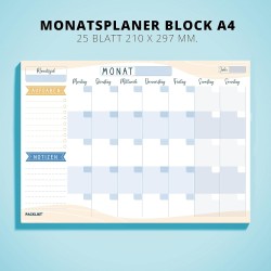 Monatsplaner Block A4 ohne Festes Datum. Terminplaner, Familienplaner mit Monatsziel, To-Do-Liste, Notizen, großem Notizfeld - E