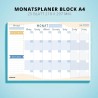 Monatsplaner Block A4 ohne Festes Datum. Terminplaner, Familienplaner mit Monatsziel, To-Do-Liste, Notizen, großem Notizfeld - E
