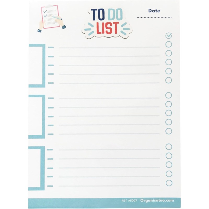 To do list bloc note. Pense bête mémo pour lister les tâches à faire. Bloc-notes format A5. Carnet 50 feuilles détachables avec 