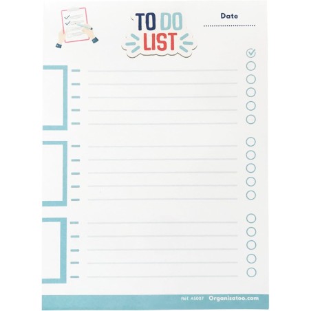 To do list bloc note. Pense bête mémo pour lister les tâches à faire. Bloc-notes format A5. Carnet 50 feuilles détachables avec 