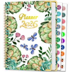 Agenda Calendrier 2026 – Semainier & Mensuel Relié 15,8×21,7 cm, Design Floral, Organisateur avec Onglets, Notes et Autocollants