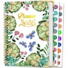 Agenda Calendrier 2026 – Semainier & Mensuel Relié 15,8×21,7 cm, Design Floral, Organisateur avec Onglets, Notes et Autocollants