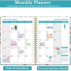 Agenda Calendrier 2026 – Semainier & Mensuel Relié 15,8×21,7 cm, Design Floral, Organisateur avec Onglets, Notes et Autocollants